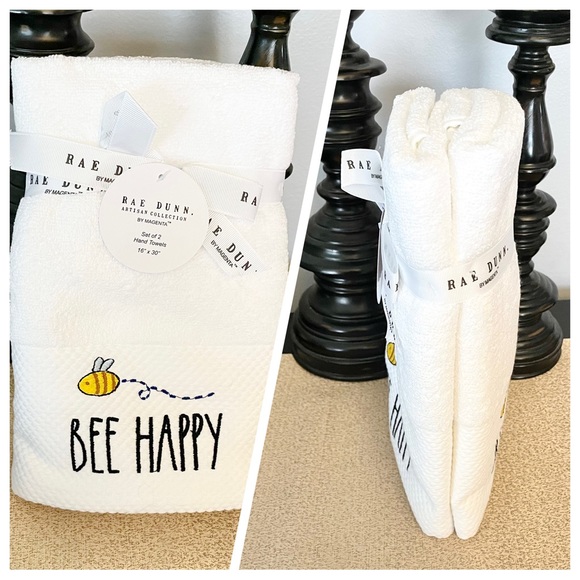Rae Dunn Bath Nwt Rae Dunn Set Of 2 Bee Happy Hand Towels Poshmark